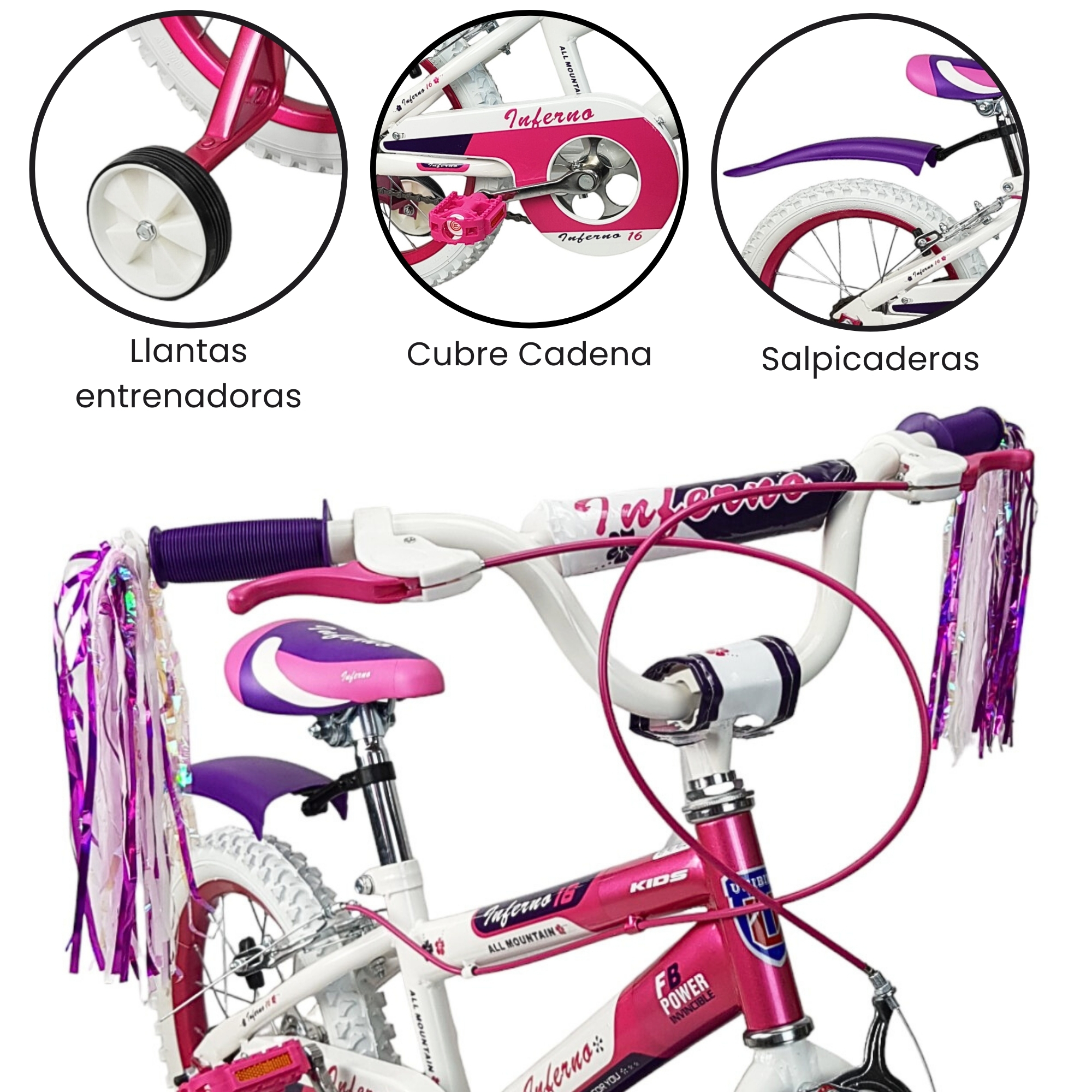 Bicicleta para Niñas R16 Llantas Aire y Entrenamiento Pink Rosa.