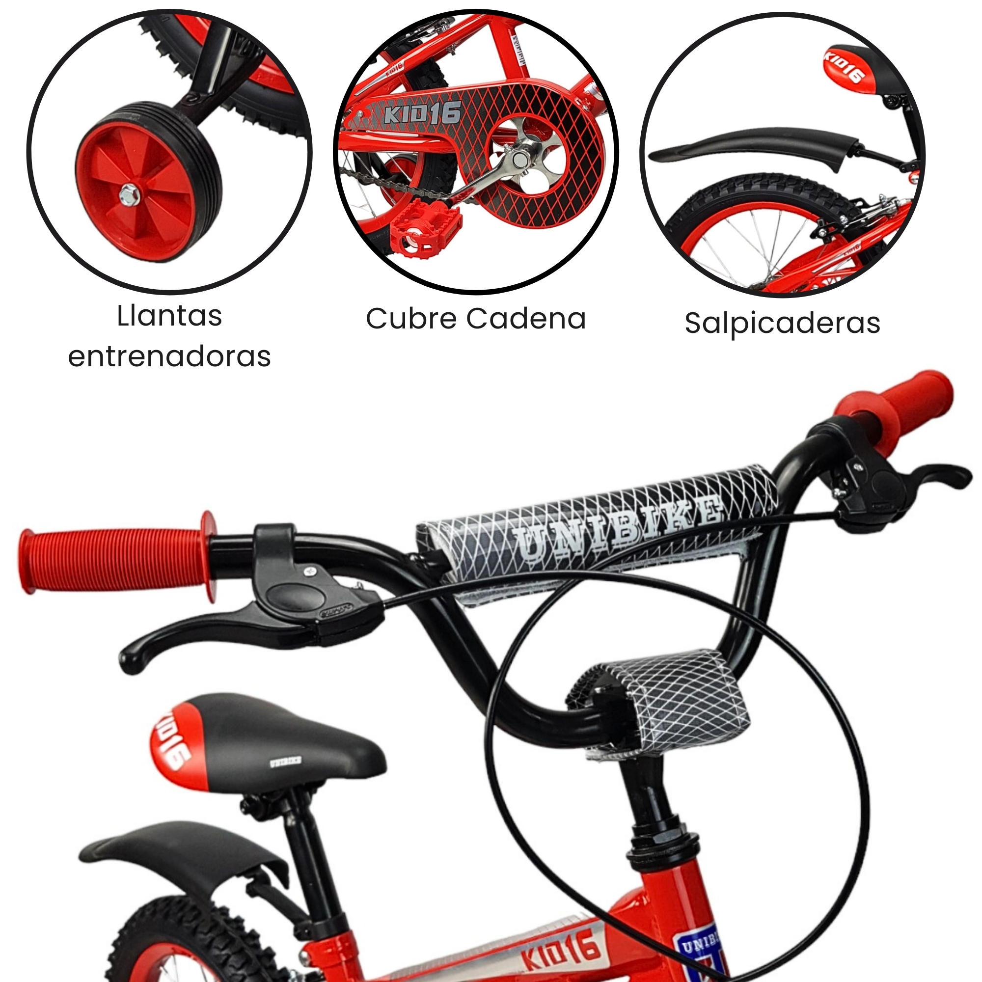 Bicicleta para Niños R16 Llantas Aire y Entrenamiento Kids Rojo.