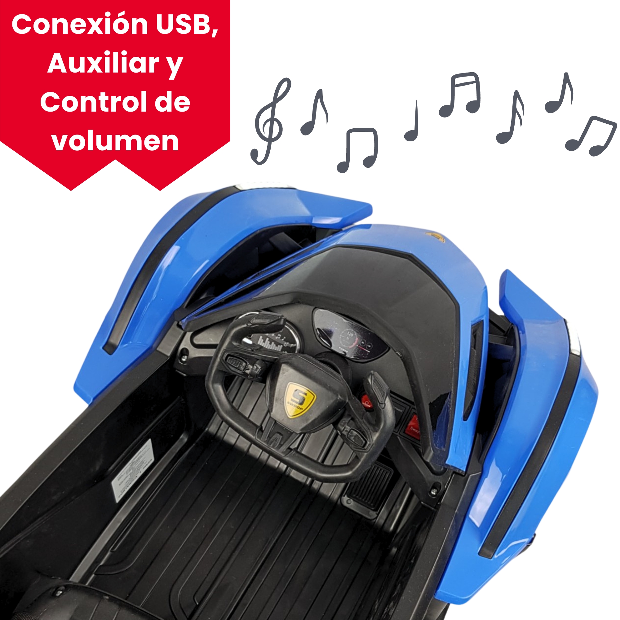 Montable para Niños con Control Remoto,Sonido,luz,Usb, 12V Azul.