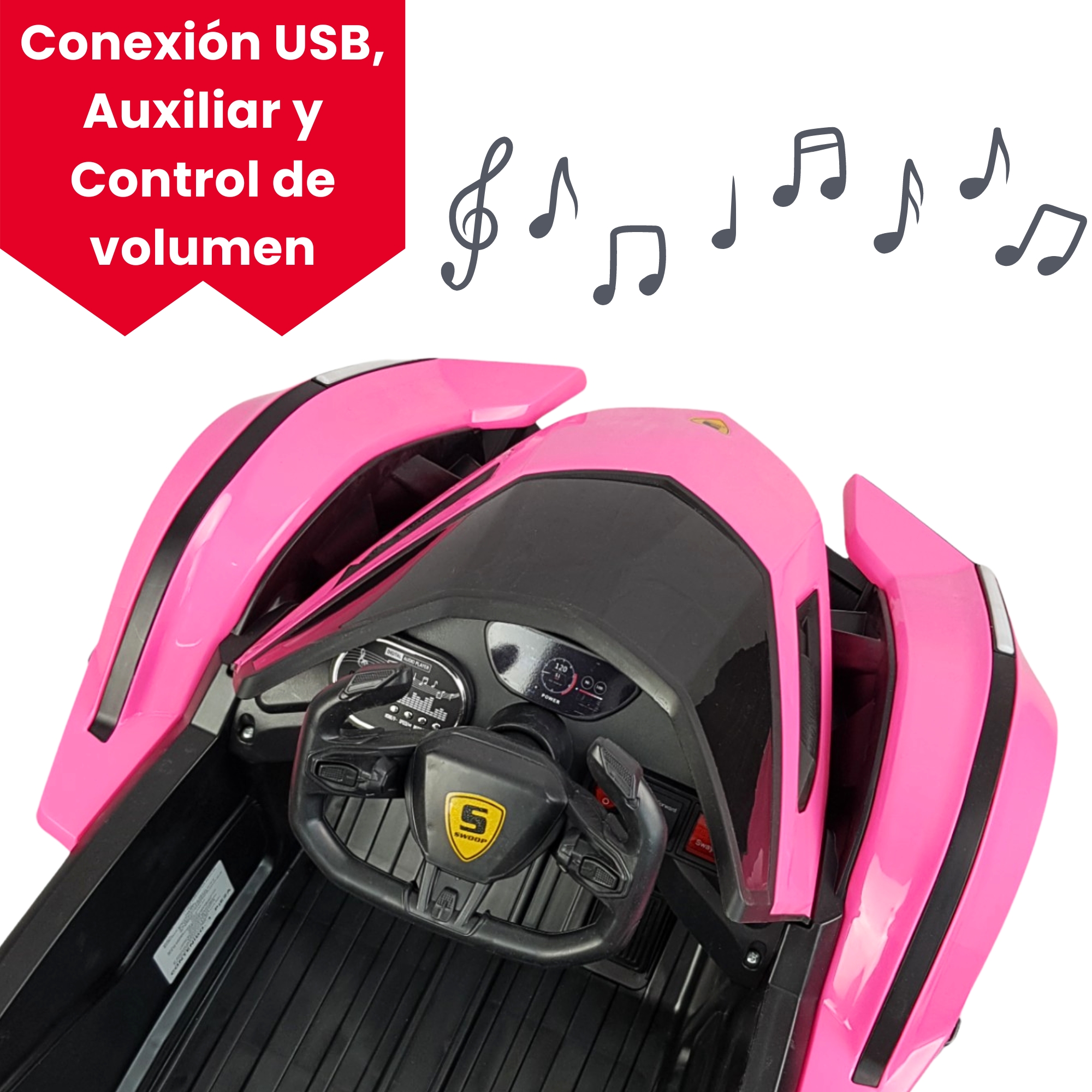 Montable para Niños con Control Remoto,Sonido,luz,Usb, 12V  - Rosa.