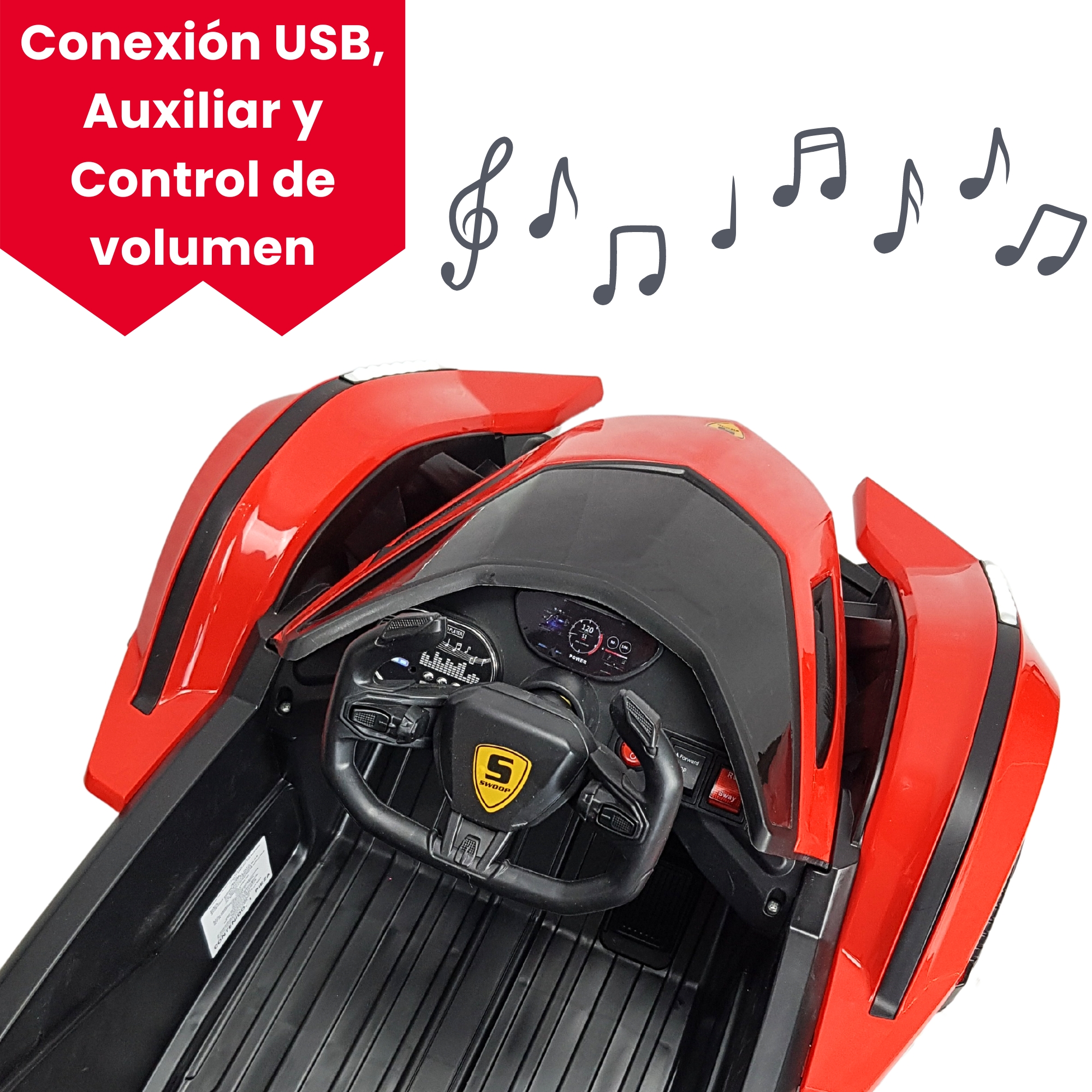 Montable para Niños con Control Remoto,Sonido,luz,Usb, 12V  - Rojo.