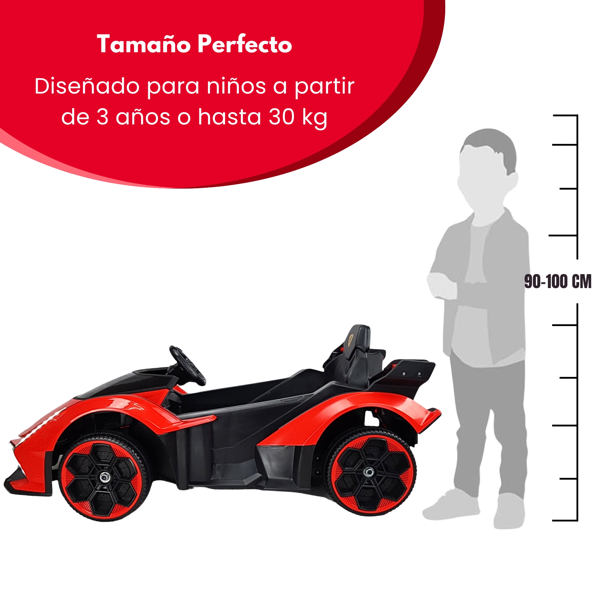 Montable para Niños con Control Remoto,Sonido,luz,Usb, 12V  - Rojo.