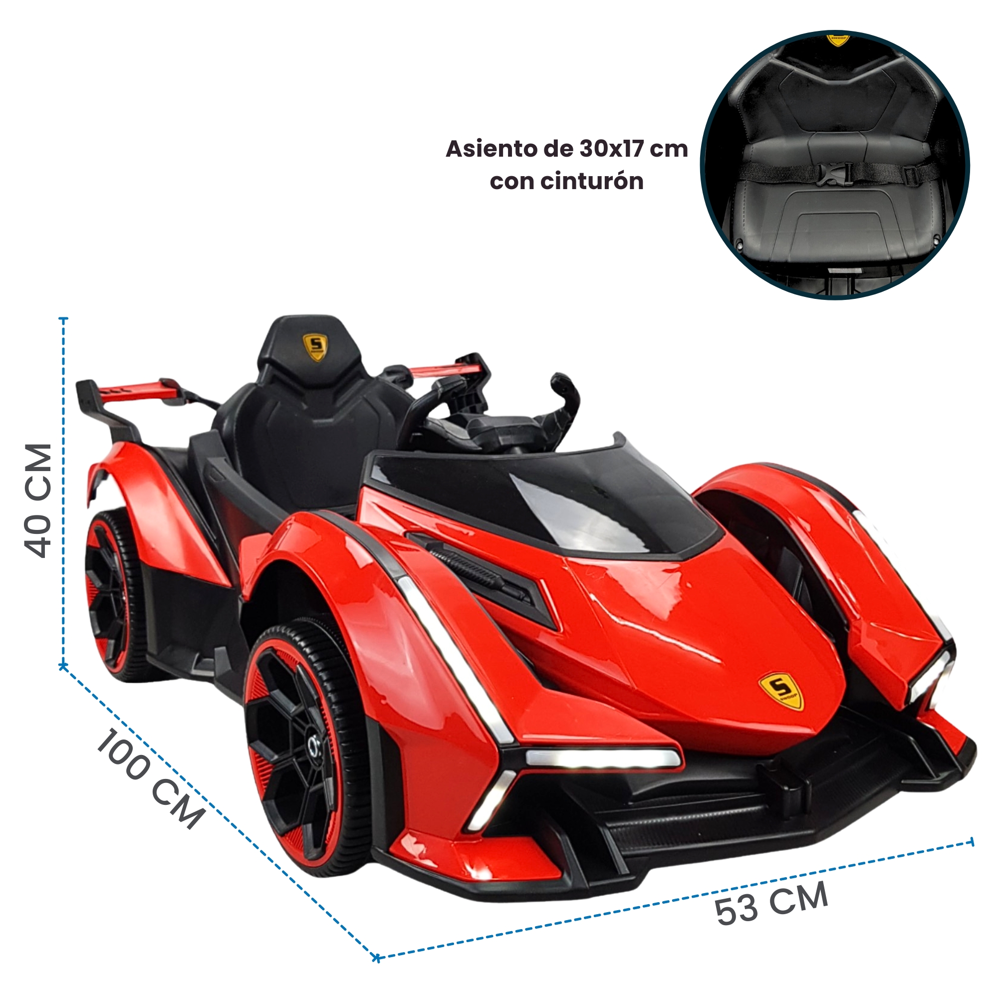 Montable para Niños con Control Remoto,Sonido,luz,Usb, 12V  - Rojo.