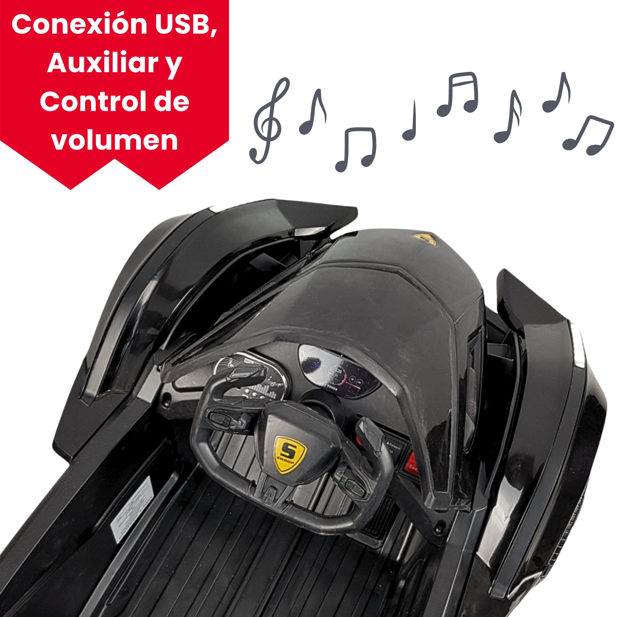 Montable para Niños con Control Remoto,Sonido,luz,Usb, 12V - Negro.