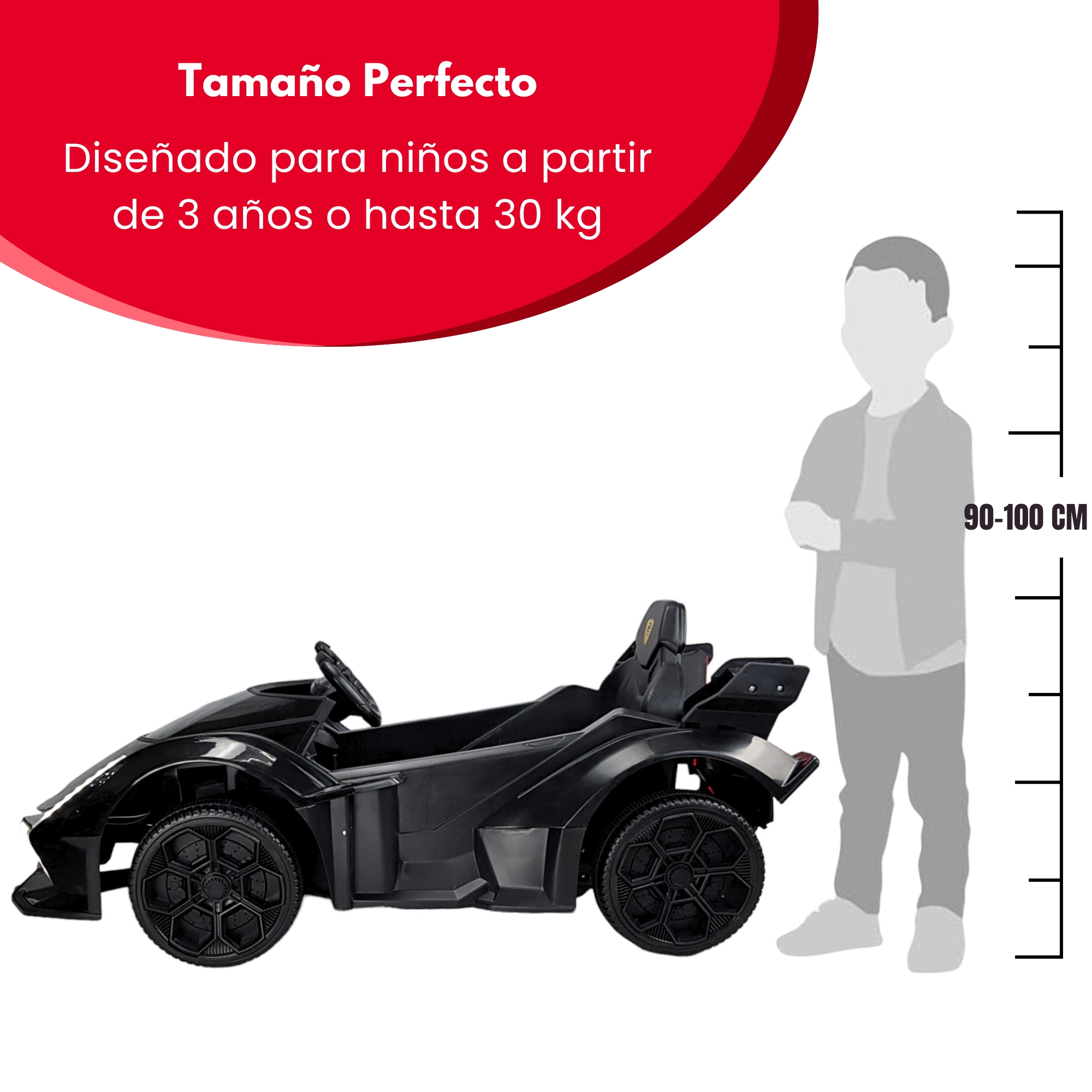 Montable para Niños con Control Remoto,Sonido,luz,Usb, 12V - Negro.