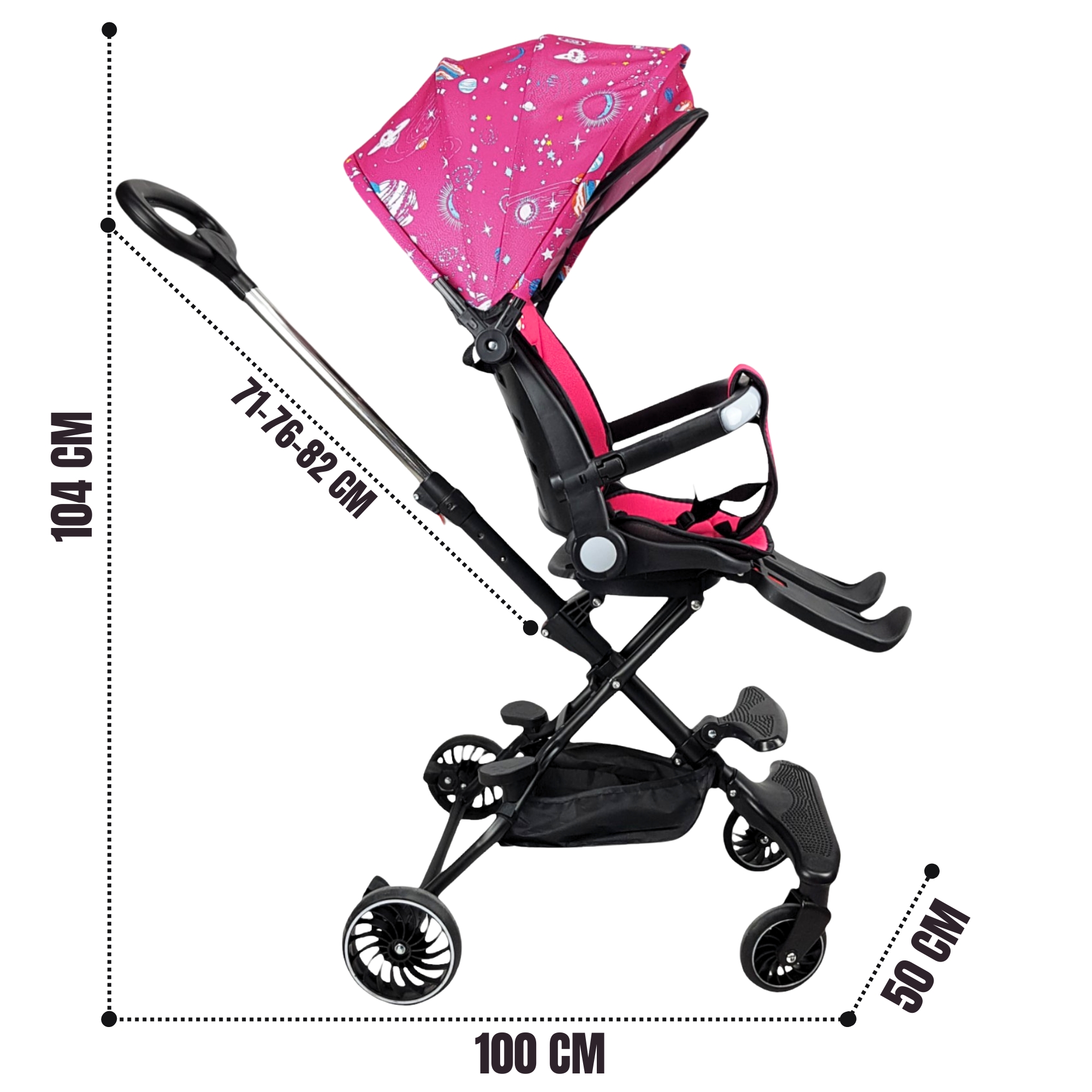 Carriola para Bebé Giratorio,Frenos,Plegable y Reclinable - Rosa.