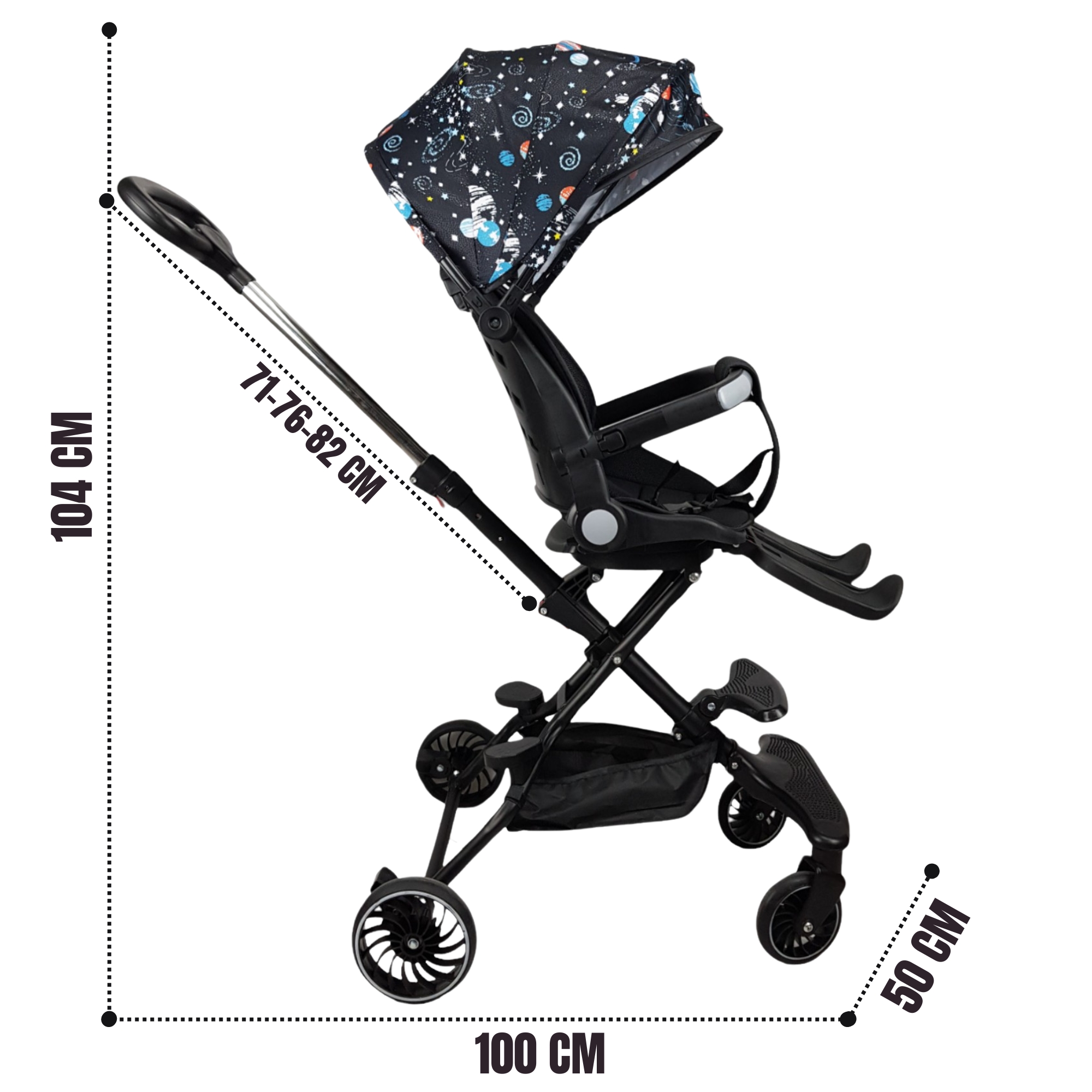 Carriola para Bebé Giratoria,Frenos,Plegable y Reclinable - Negro.