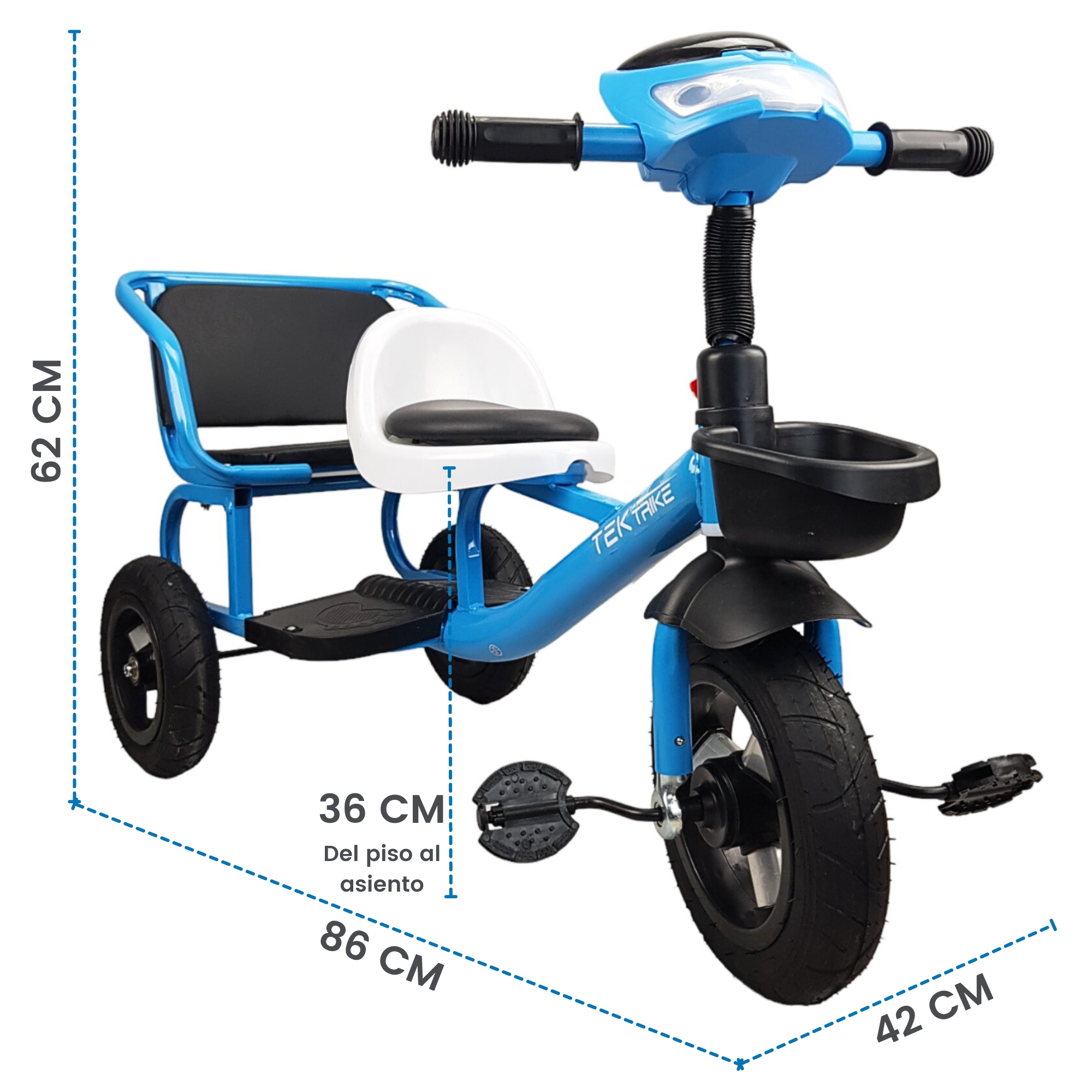 Triciclo para Niños Llantas Goma Rellenas, Con Luz y Sonido - Azul.