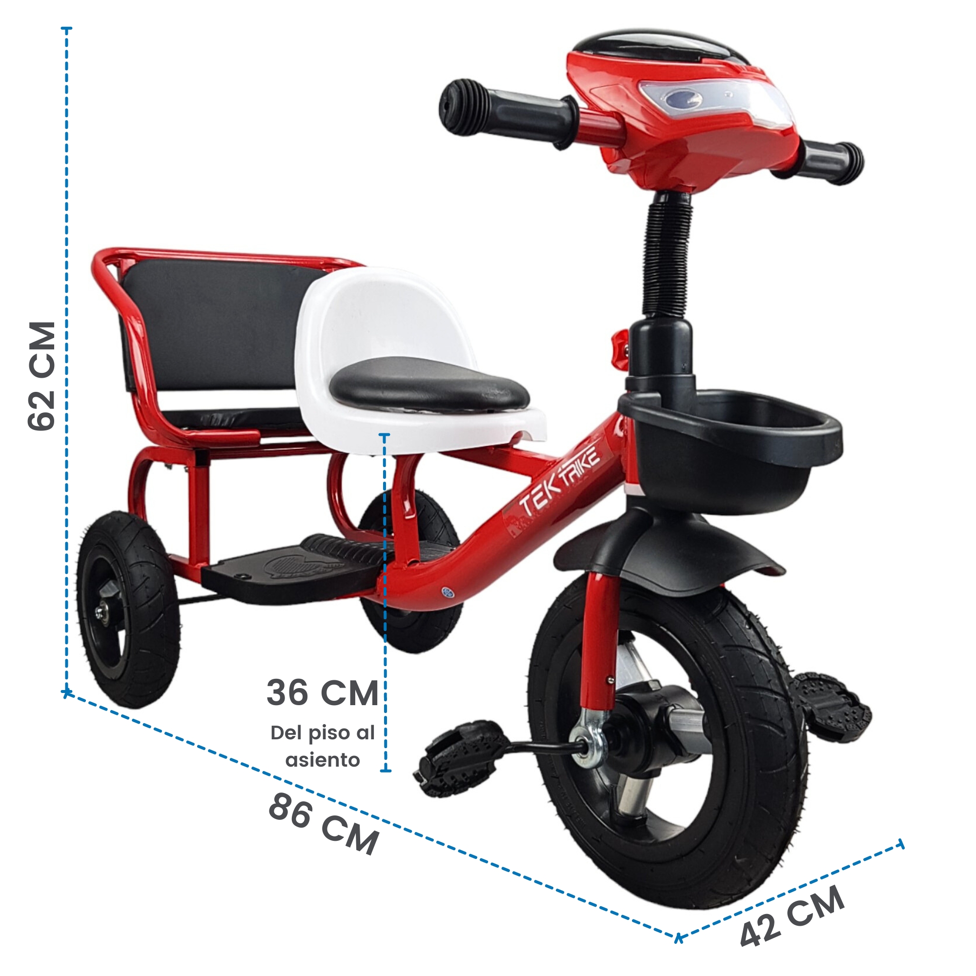 Triciclo para Niños Llantas Goma Rellenas, Con Luz y Sonido - Rojo.