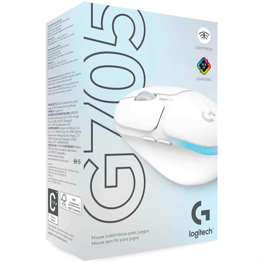 Mouse Logitech G705 LIGHTSYNC RGB Gaming Inalambrico Optico USB Blanco 910-006366