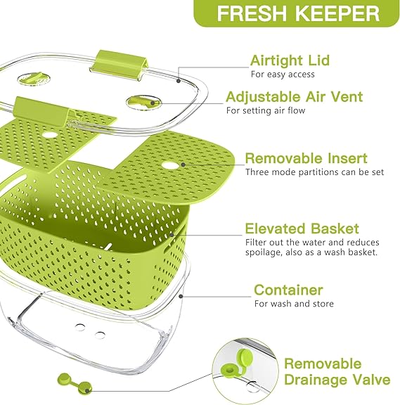 Contenedores Frescos, Luxear Contenedores Para Frutas y Verduras Con Tecnología Fresh Vent,Paquete De 3 Contenedores Para Productos Frescos Sin Bpa,Contenedores Apilables Para Mantener Frescos Con Tapas, Bandeja De Drenaje y Recipientes,Contenedores Frescos Para Refrigerador.