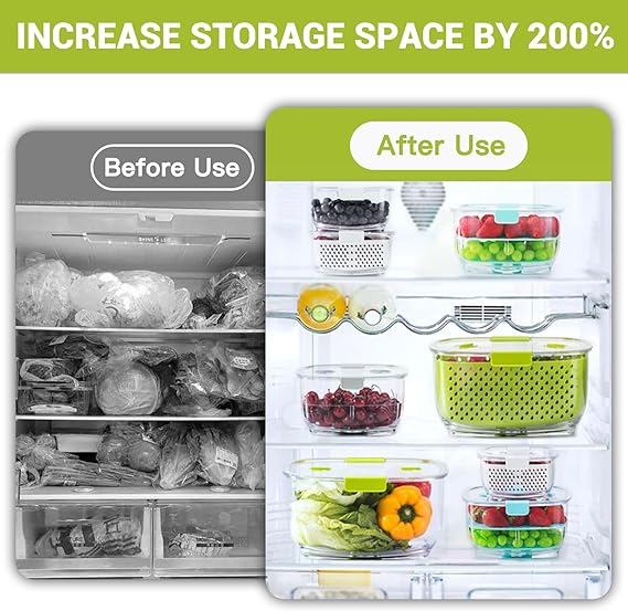 Contenedores Frescos, Luxear Contenedores Para Frutas y Verduras Con Tecnología Fresh Vent,Paquete De 3 Contenedores Para Productos Frescos Sin Bpa,Contenedores Apilables Para Mantener Frescos Con Tapas, Bandeja De Drenaje y Recipientes,Contenedores Frescos Para Refrigerador.