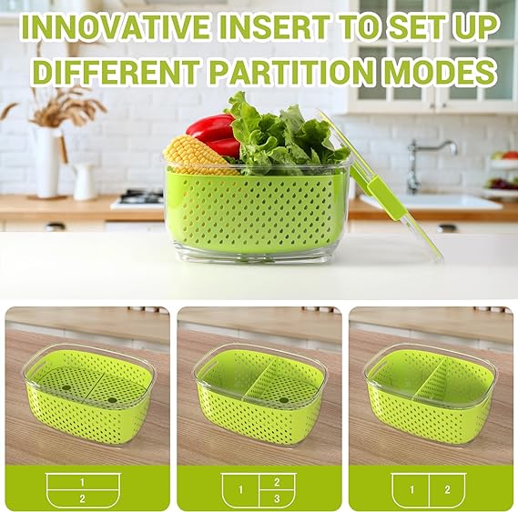 Contenedores Frescos, Luxear Contenedores Para Frutas y Verduras Con Tecnología Fresh Vent,Paquete De 3 Contenedores Para Productos Frescos Sin Bpa,Contenedores Apilables Para Mantener Frescos Con Tapas, Bandeja De Drenaje y Recipientes,Contenedores Frescos Para Refrigerador.