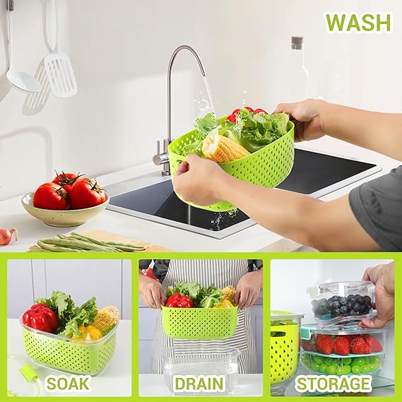 Contenedores Frescos, Luxear Contenedores Para Frutas y Verduras Con Tecnología Fresh Vent,Paquete De 3 Contenedores Para Productos Frescos Sin Bpa,Contenedores Apilables Para Mantener Frescos Con Tapas, Bandeja De Drenaje y Recipientes,Contenedores Frescos Para Refrigerador.