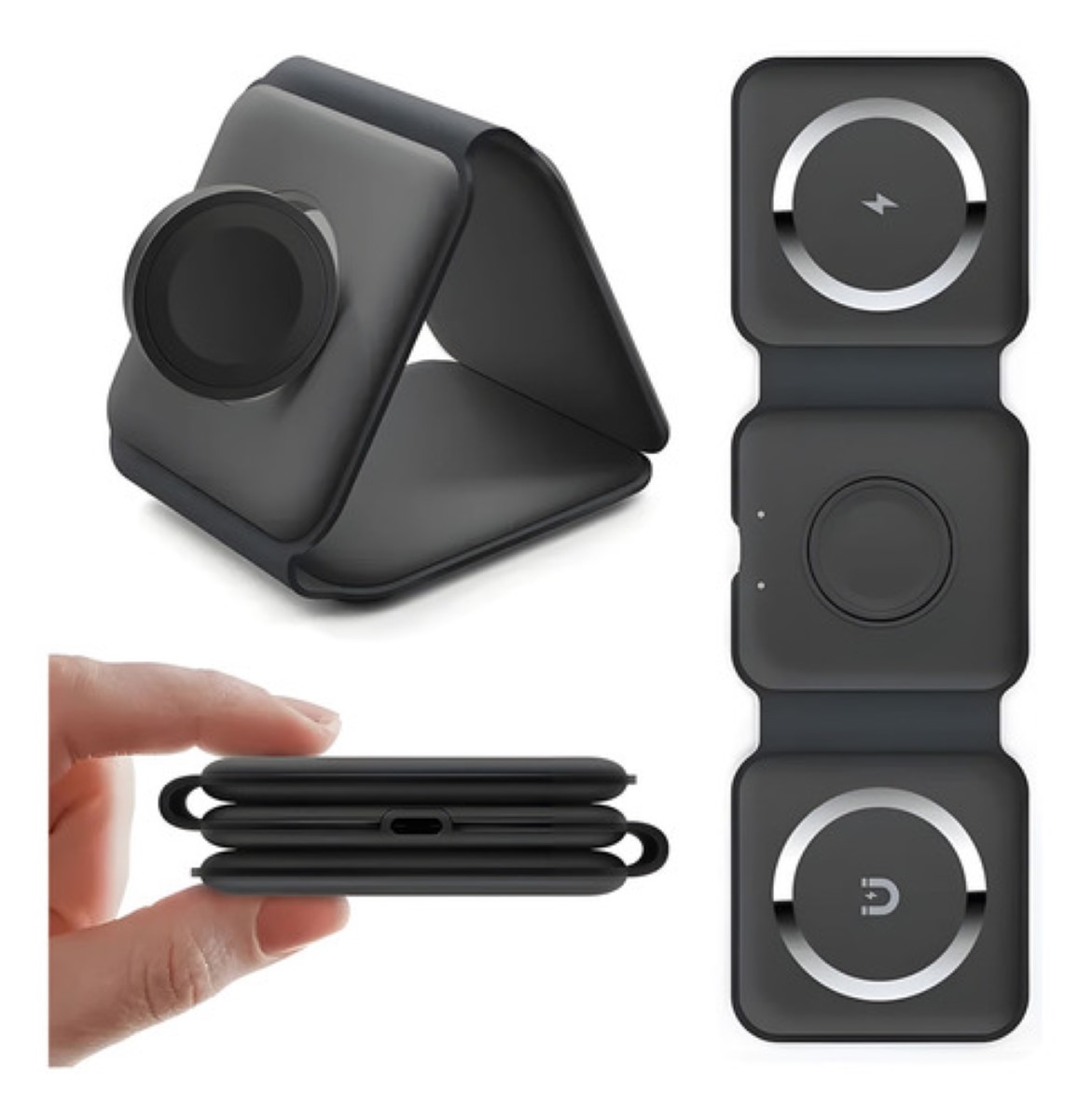 "3 En 1 Cargador Inalámbrico Carga Rápida Para iPhone Samsung negro ".