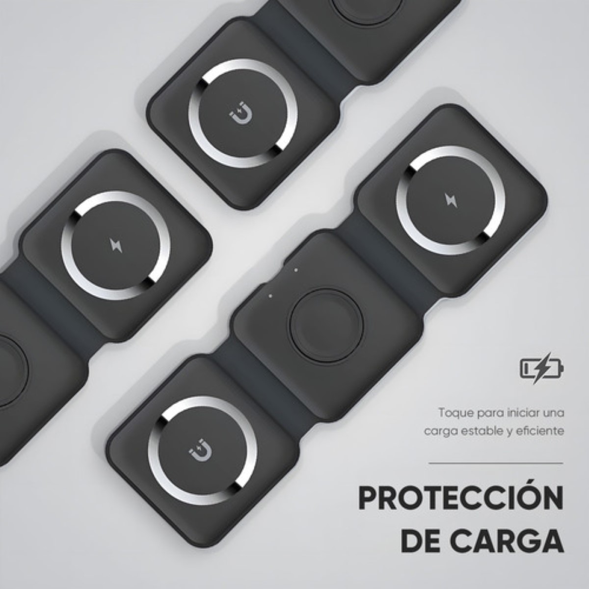 "3 En 1 Cargador Inalámbrico Carga Rápida Para iPhone Samsung negro ".