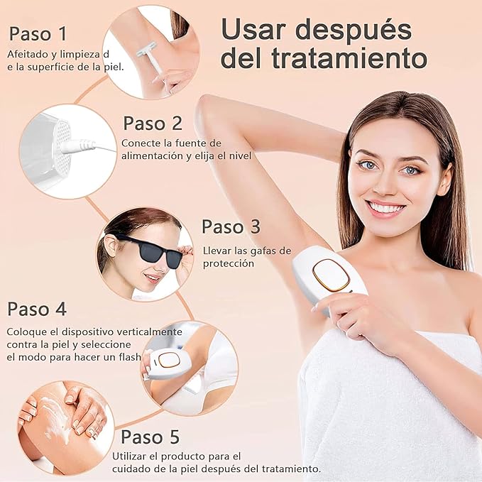 A Yostyle IPL Depiladora de Luz Pulsada, Flashes Depilación Láser para Mujeres, 5 Nivel de Energía, Sistemas de Depilación Dispositivo Profesional Indolora, para Piernas, Cara, Cuerpo, Línea de Bikini.