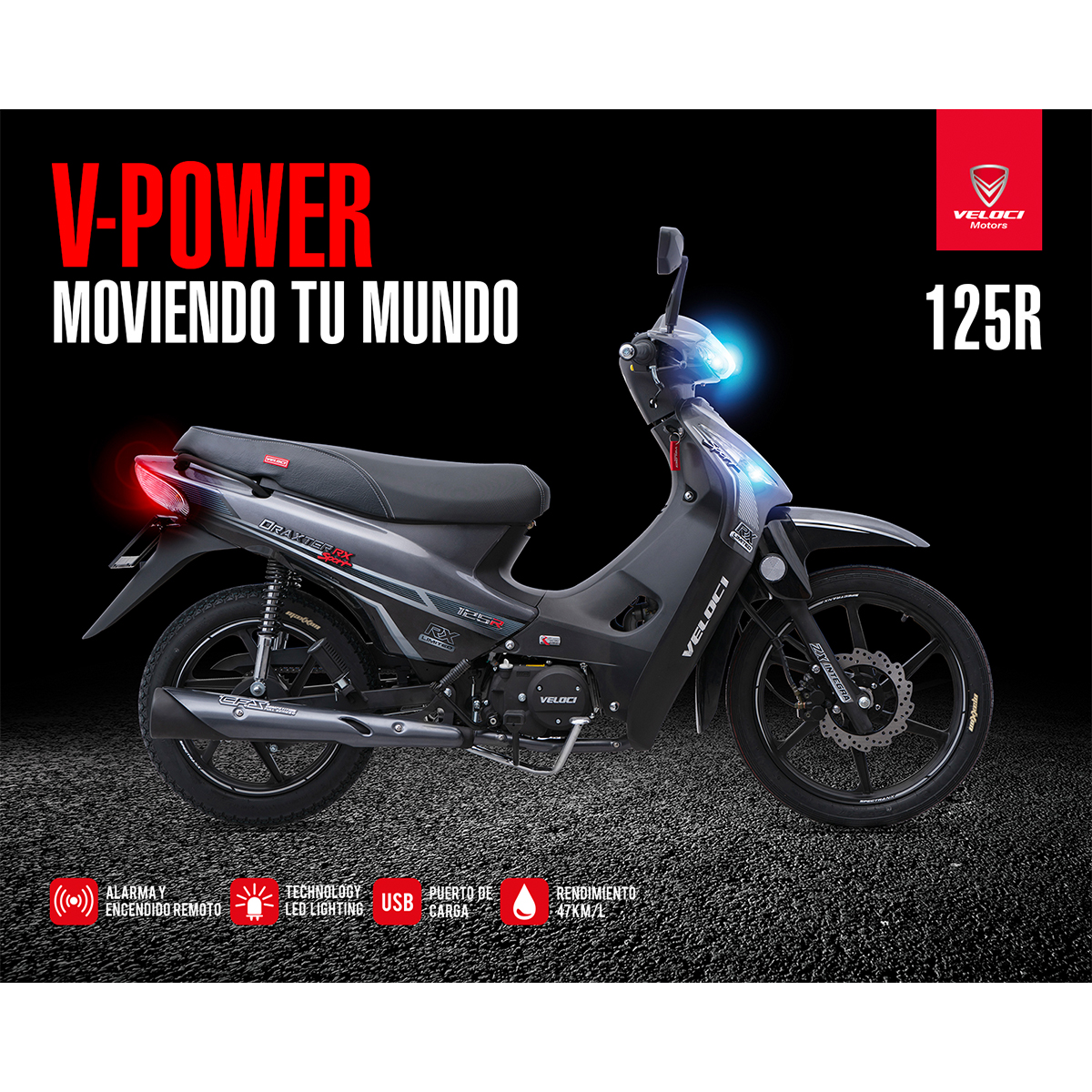 Motocicleta Veloci Draxter RX Sport Limited 125 CC Plata 2024.