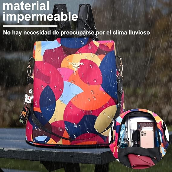 A Mochilas Antirrobo Impermeable para Mujer, Mochila Cuero antirrobo Impermeable para Mujer de Bolsa de Mano Mochilas Casual Bolsa de Viaje Messenger Bag Backpack.