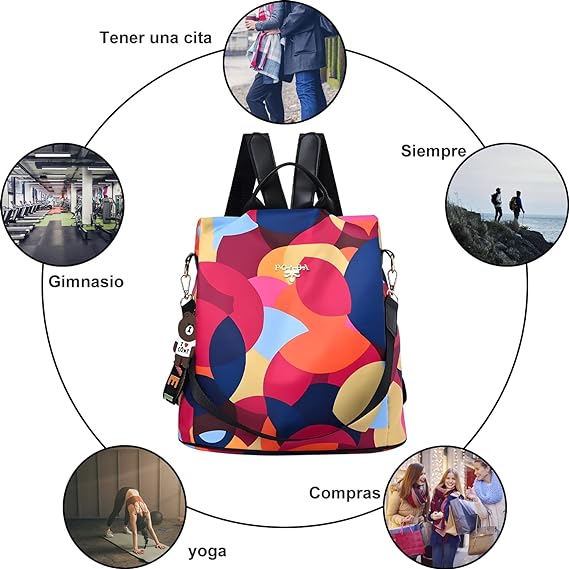 A Mochilas Antirrobo Impermeable para Mujer, Mochila Cuero antirrobo Impermeable para Mujer de Bolsa de Mano Mochilas Casual Bolsa de Viaje Messenger Bag Backpack.