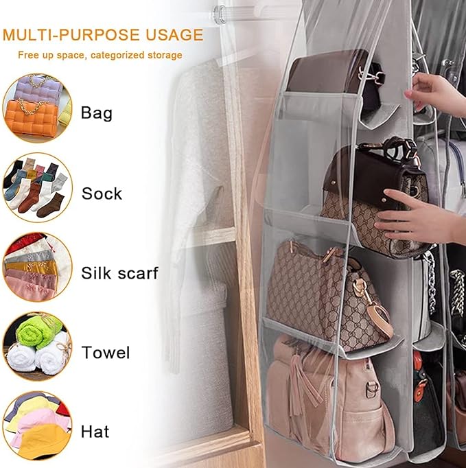 A VEKENSEE Organizador de Bolsos para Clóset, 2 Pack 8 Compartimentos Bolsa de Almacenamiento, Organizador para Colgar Bolsos Clóset para Bolso de Mano, para Armario para Armario Familiar, Dormitorio.