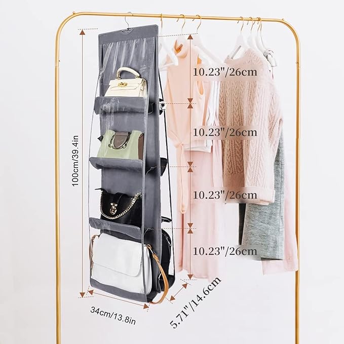 A VEKENSEE Organizador de Bolsos para Clóset, 2 Pack 8 Compartimentos Bolsa de Almacenamiento, Organizador para Colgar Bolsos Clóset para Bolso de Mano, para Armario para Armario Familiar, Dormitorio.