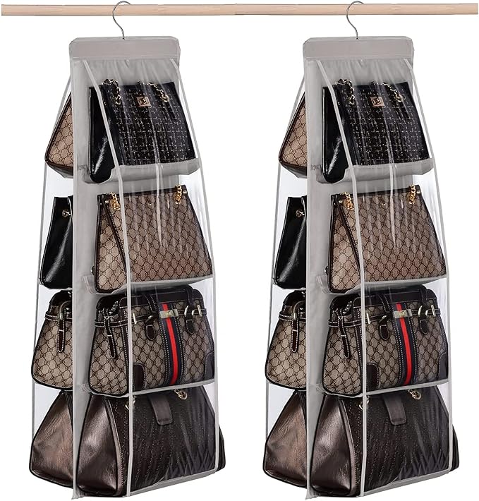 A VEKENSEE Organizador de Bolsos para Clóset, 2 Pack 8 Compartimentos Bolsa de Almacenamiento, Organizador para Colgar Bolsos Clóset para Bolso de Mano, para Armario para Armario Familiar, Dormitorio.