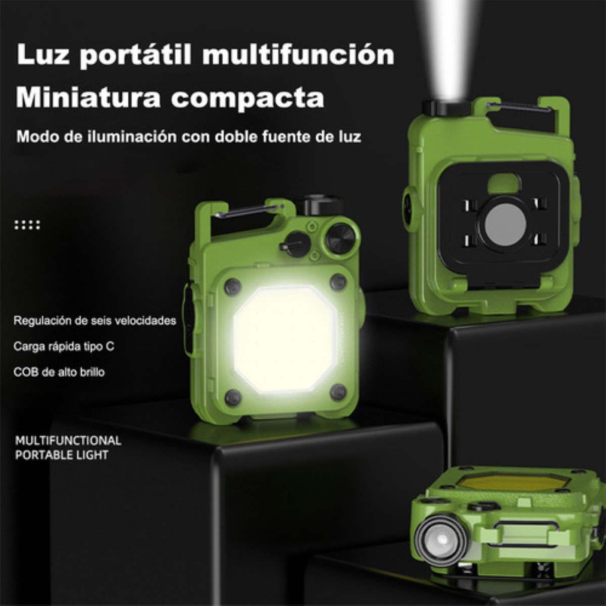 "Lámpara Táctica Camping Linterna Led Usb Recargable Portátil Verde "