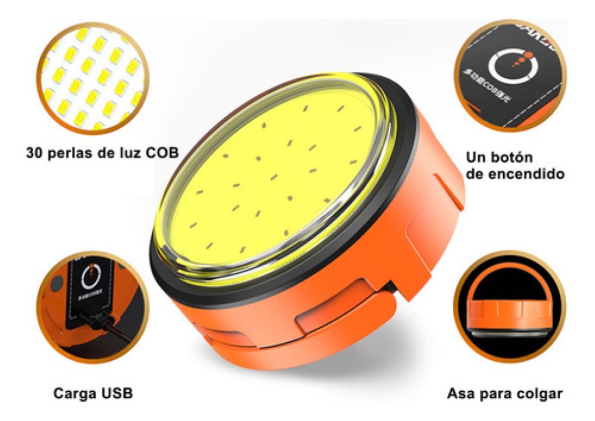 "Lamparas Recargables Led Linterna Tactica Potente Minero 2pz Naranja "