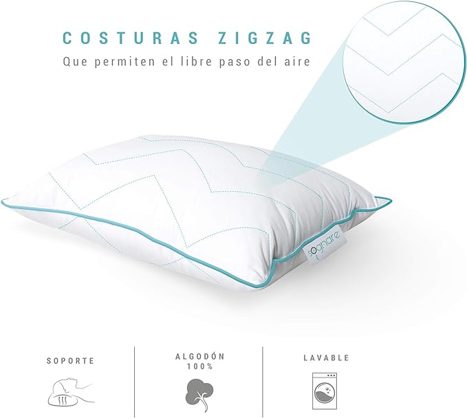 A Sognare Moments Almohada Portátil Tamaño 26cm x 38cm con Funda, Ideal para Viajes y para Bebés, 100% Algodón, Termorregulable, Hipoalergénico y Lavable. Garantía de 100 Noches..