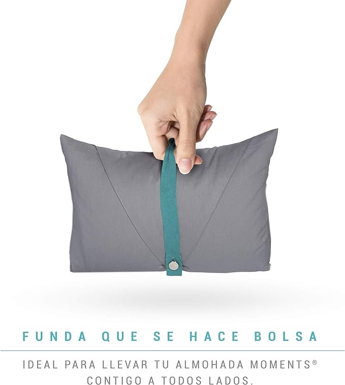 A Sognare Moments Almohada Portátil Tamaño 26cm x 38cm con Funda, Ideal para Viajes y para Bebés, 100% Algodón, Termorregulable, Hipoalergénico y Lavable. Garantía de 100 Noches..