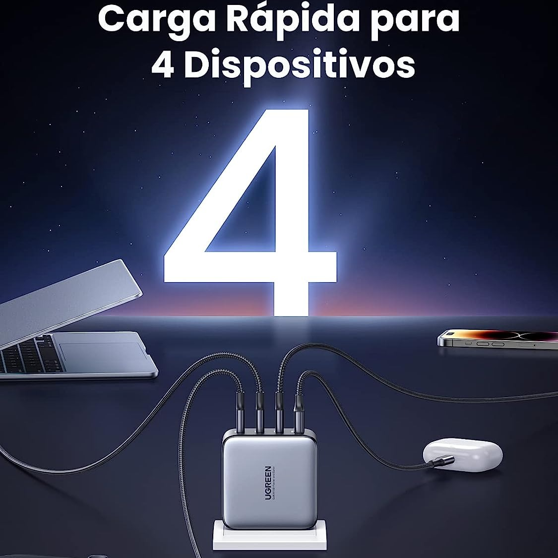 UGREEN GaN X 100W Cargador USB C GAN con 4 Puertos.