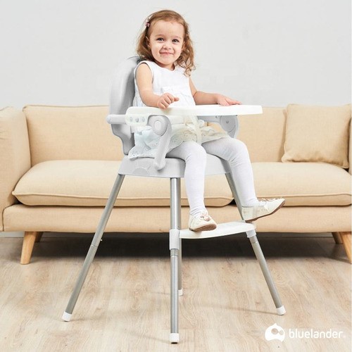 "Silla Periquera Para Bebe Alta Plegable Portatil 3 En 1 Color Gris "