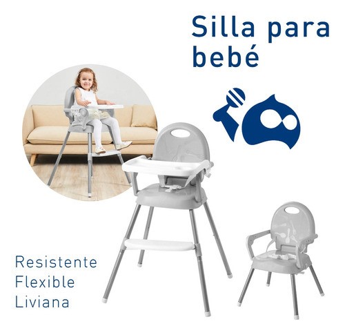 "Silla Periquera Para Bebe Alta Plegable Portatil 3 En 1 Color Gris "