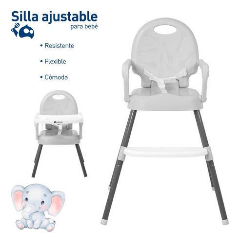 "Silla Periquera Para Bebe Alta Plegable Portatil 3 En 1 Color Gris "