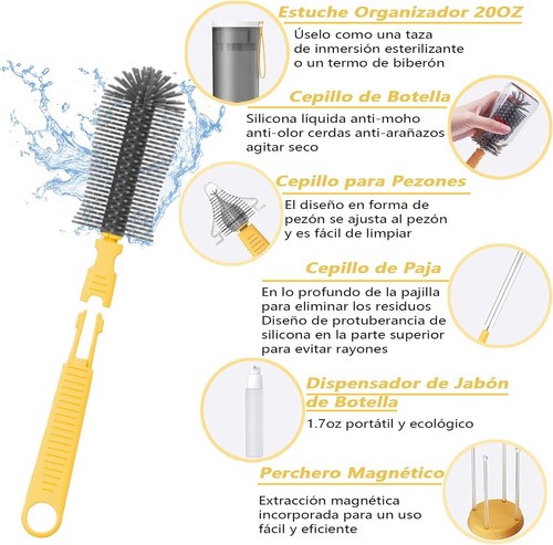 "Juego De Cepillo De Viaje Para Biberón,kit De Limpieza 6 En1 Amarillo ".