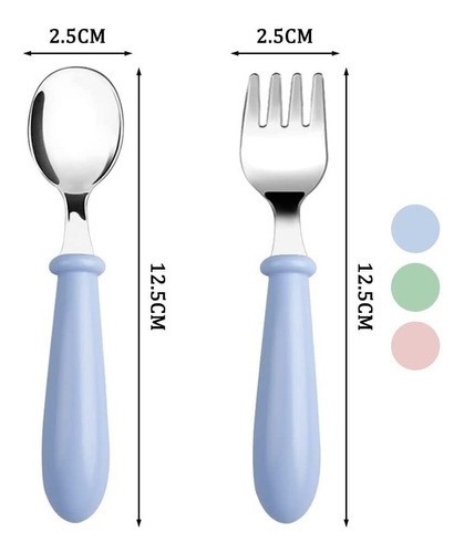 "6 Pcs Acero Inoxidable Bebés Kit Cubiertos Cuchara Tenedor Rosa, Verde y Azul "