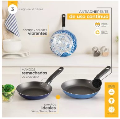 Pack X3 De Sartenes Ekco Photo Blue Facil Limpieza T