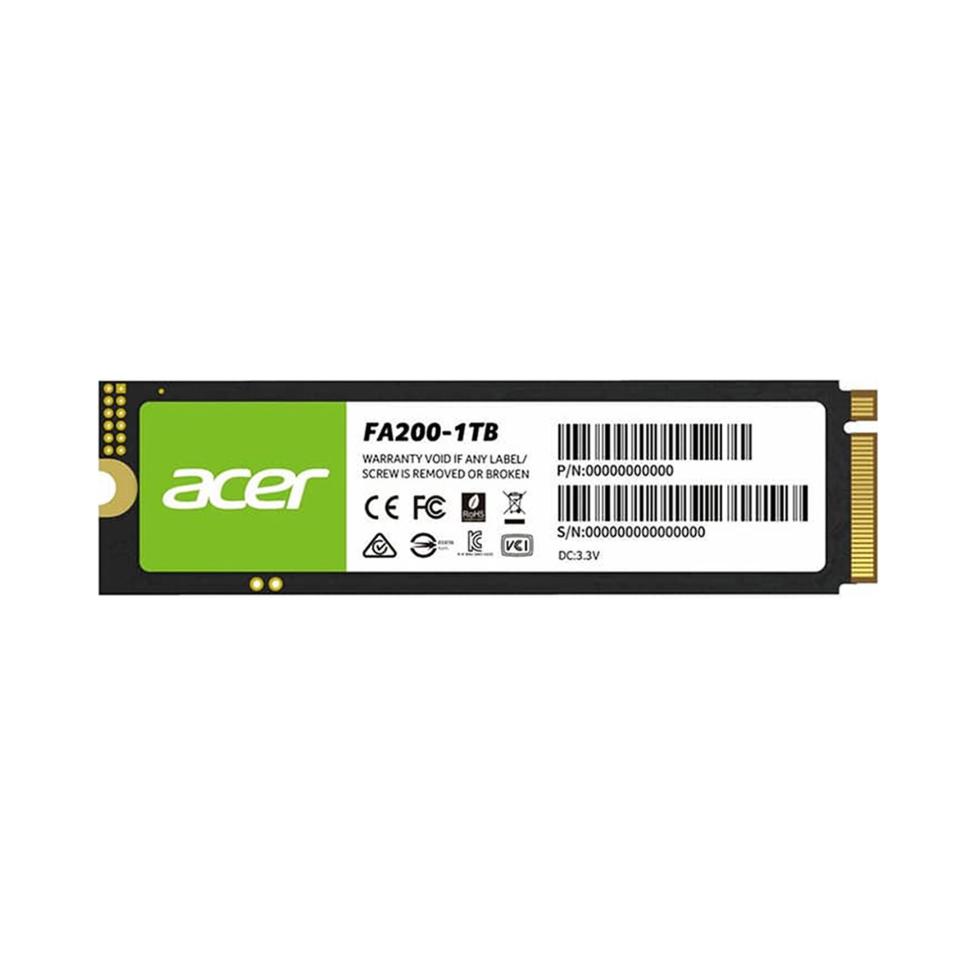 Unidad de Estado Sólido Acer FA200 de 1 TB, M2 2280, NVMe PCIe Gen 4X4, 7200/6200 MB/s.