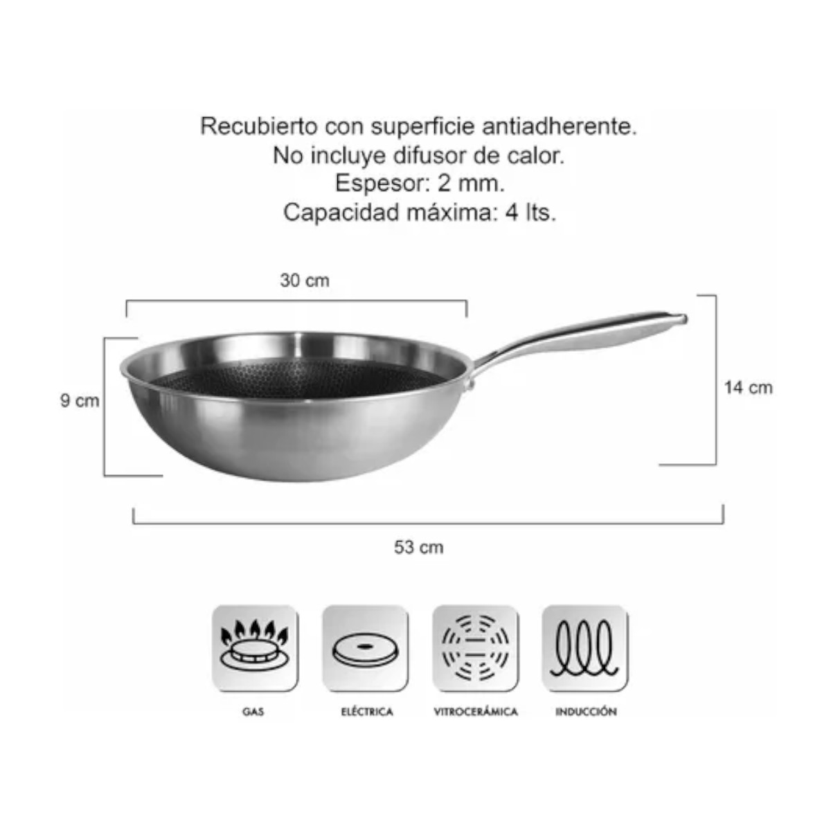 Wok HUDSON Acero Inoxidable 30cm espesor 2mm y pelador manual.
