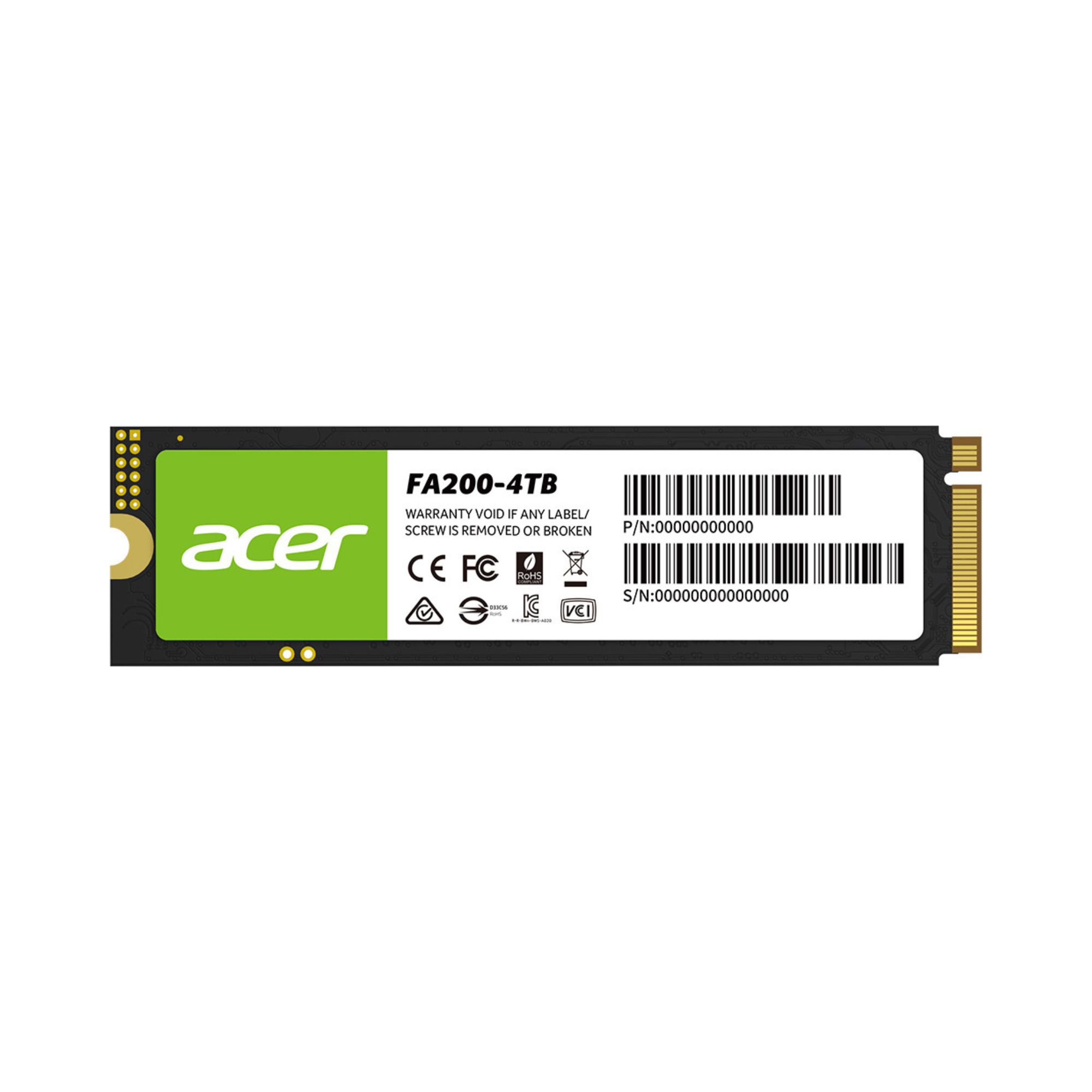 Unidad de Estado Sólido Acer FA200 de 4 TB, M2 2280, NVMe PCIe Gen 4X4, 7200/6200 MB/s.