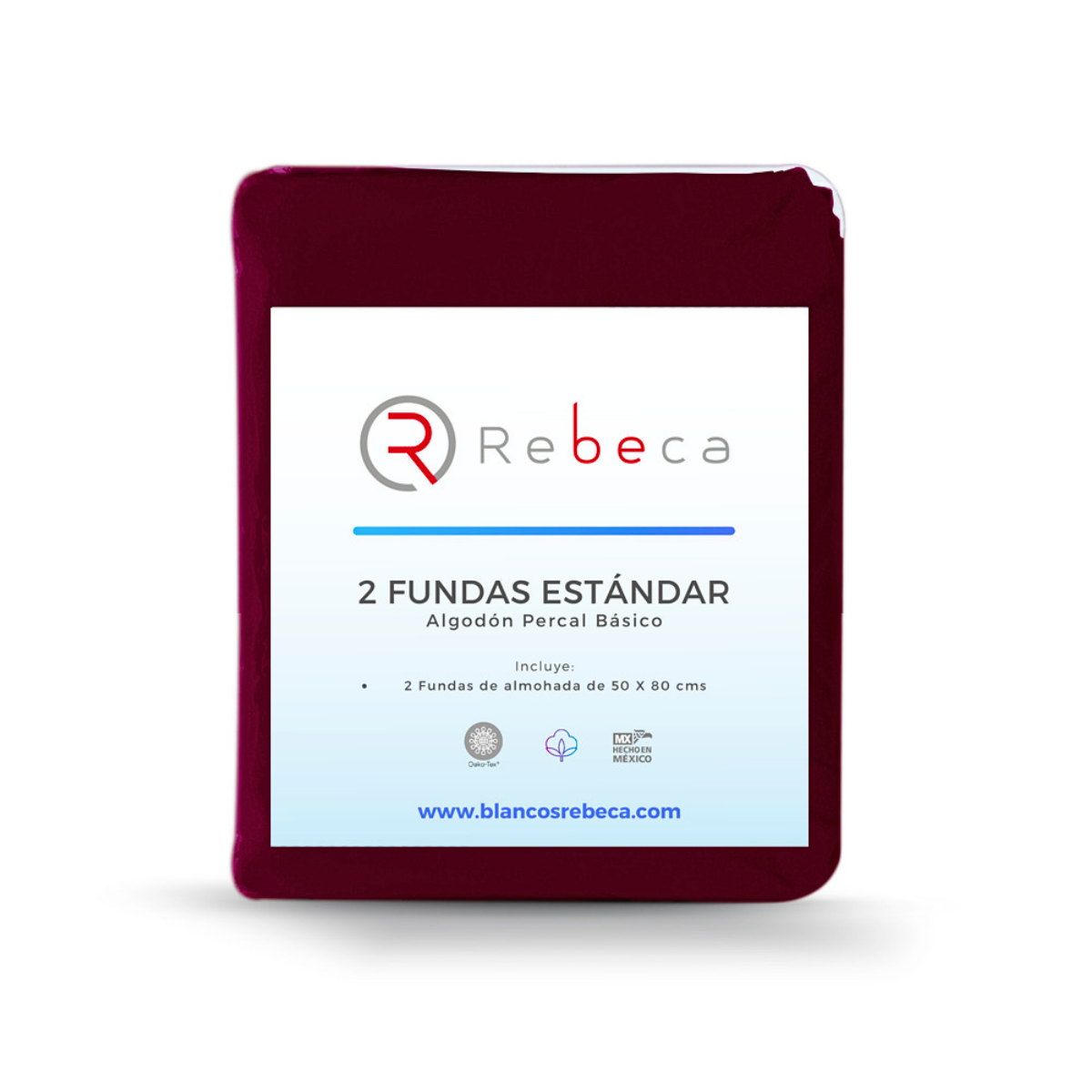 Par de Fundas de Almohada Algodón Percal 200 - Estándar - Vino.