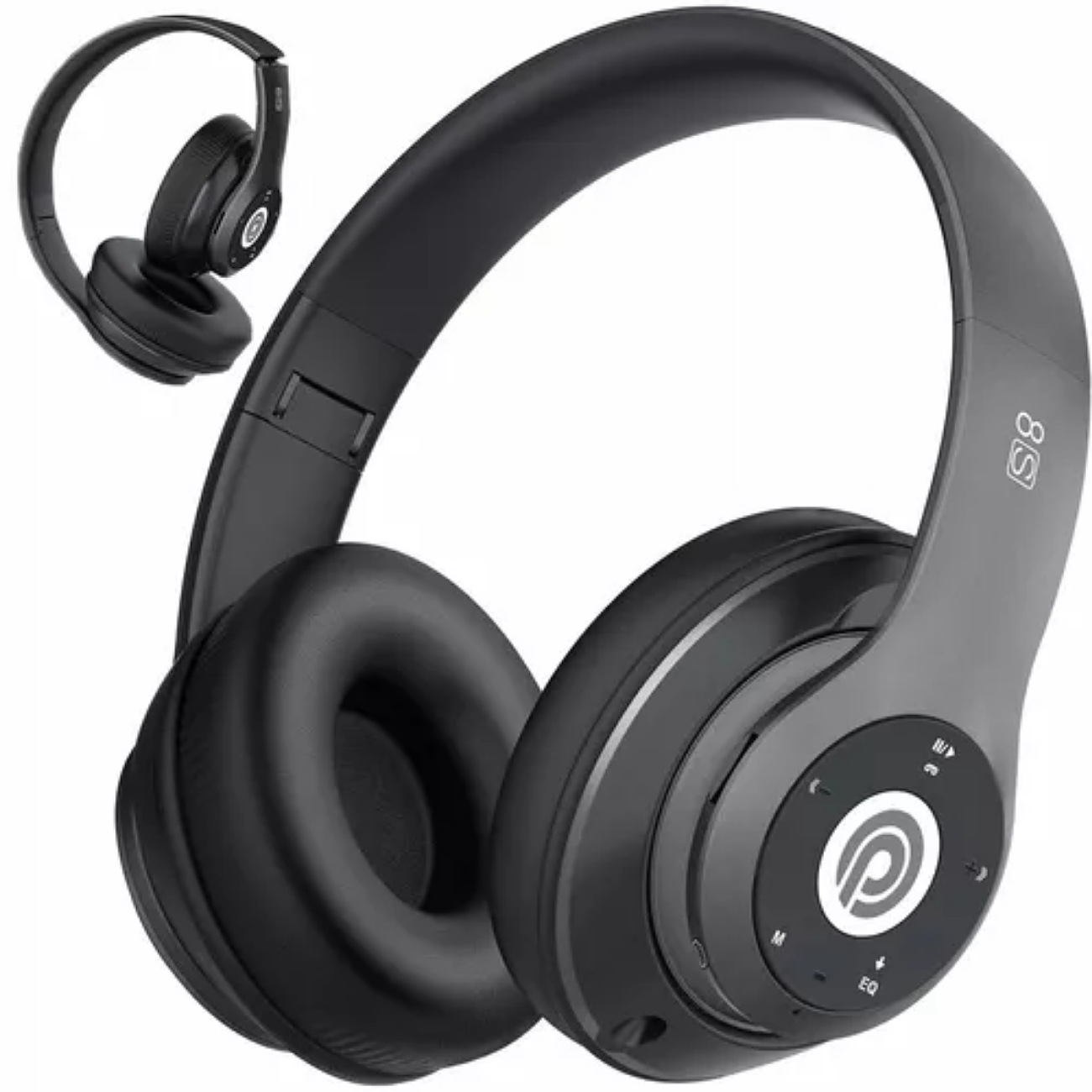 Audífonos gamer inalámbricos Emuael Bluetooth 8S B08ND51MX8 negro con luz LED 52 horas llamadas manos libres Compatible con iOS y Android.