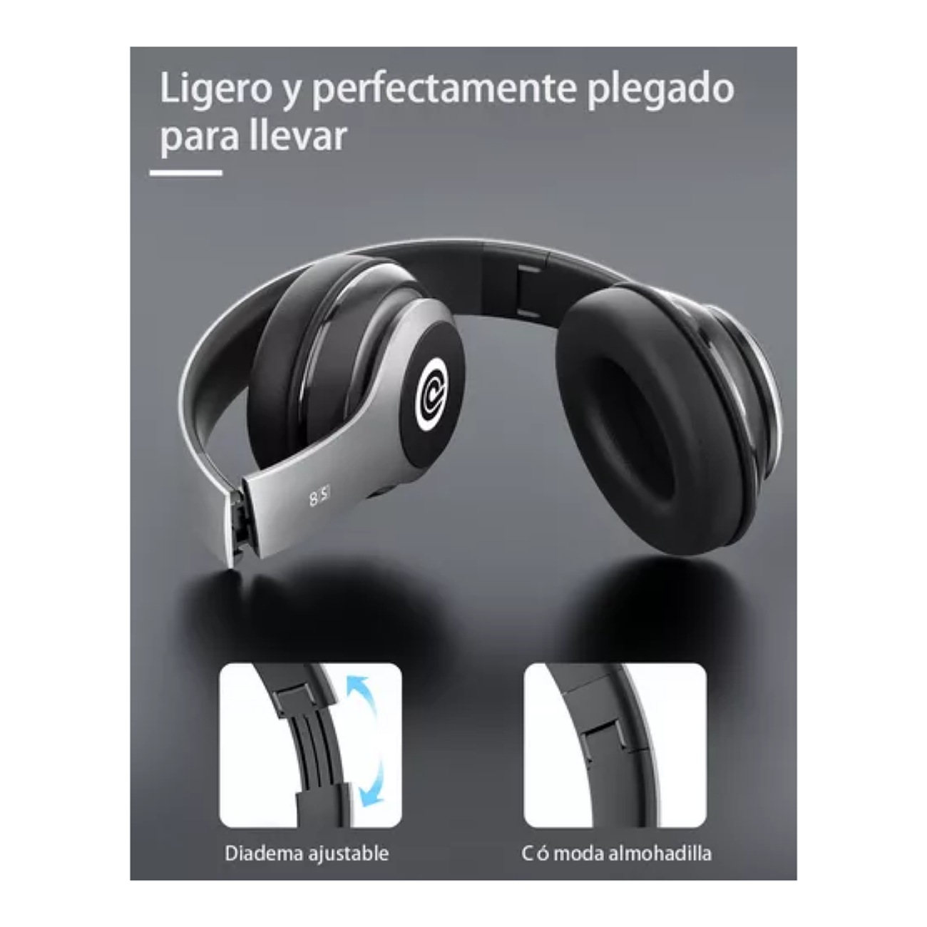 Audífonos gamer inalámbricos Emuael Bluetooth 8S B08ND51MX8 negro con luz LED 52 horas llamadas manos libres Compatible con iOS y Android.
