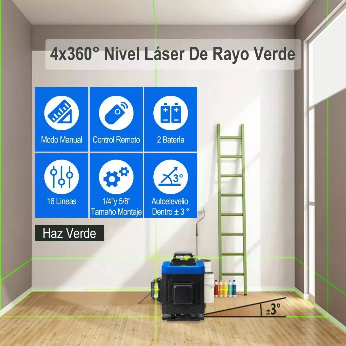 Niveles Láser 3° 4d Autonivelante Con 2 Baterías 16-4D 