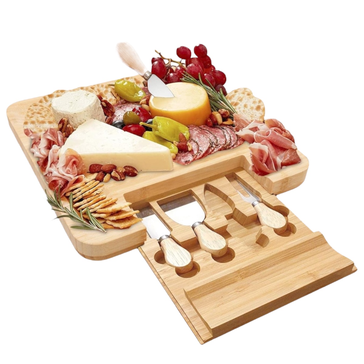 Tabla De Quesos Madera De Bambu Con Cuchillos Y Mas Redlemon.