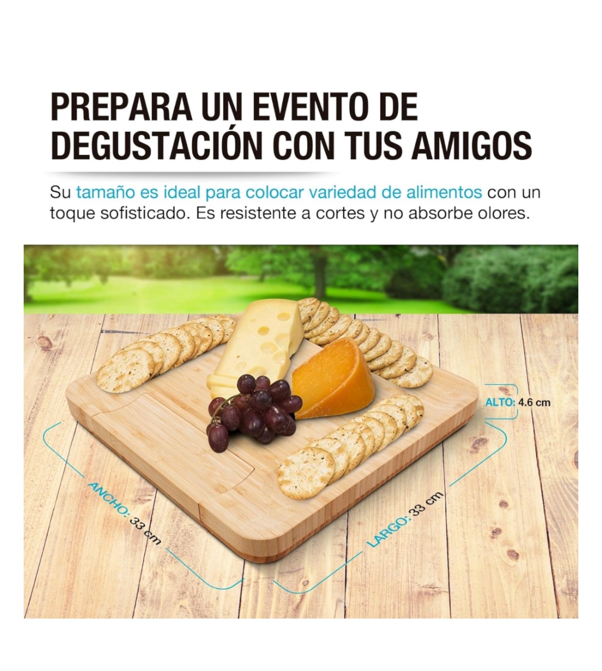 Tabla De Quesos Madera De Bambu Con Cuchillos Y Mas Redlemon.