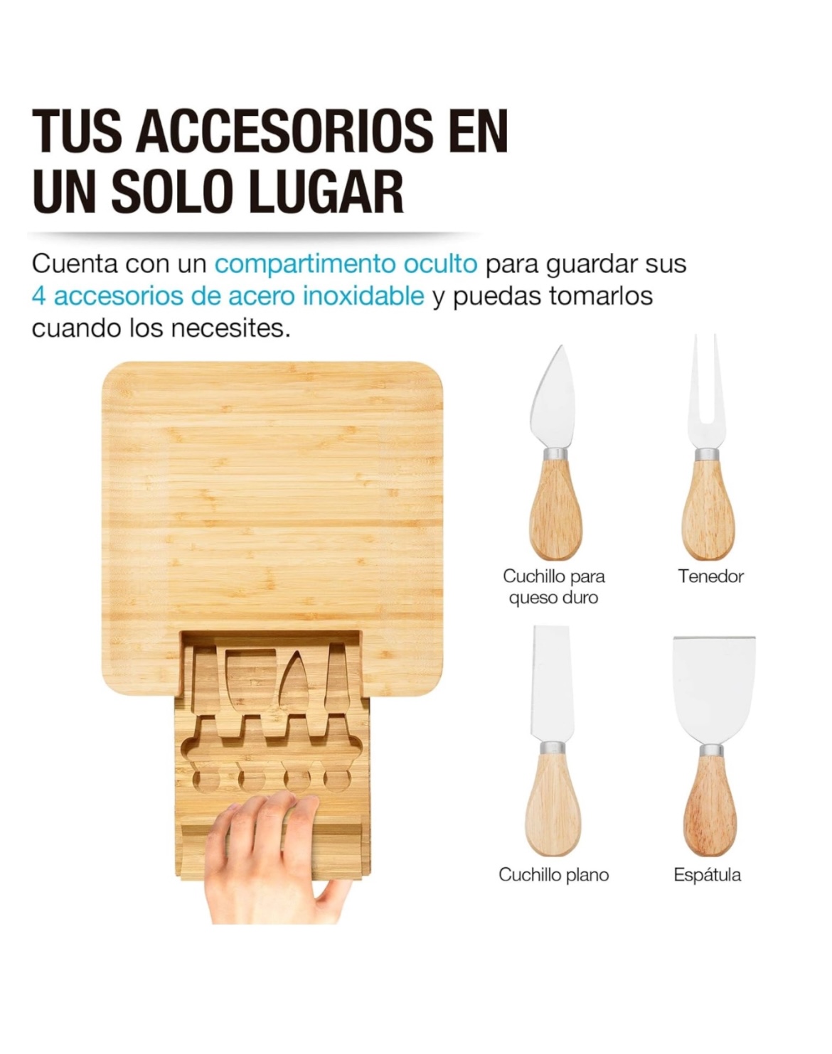 Tabla De Quesos Madera De Bambu Con Cuchillos Y Mas Redlemon.