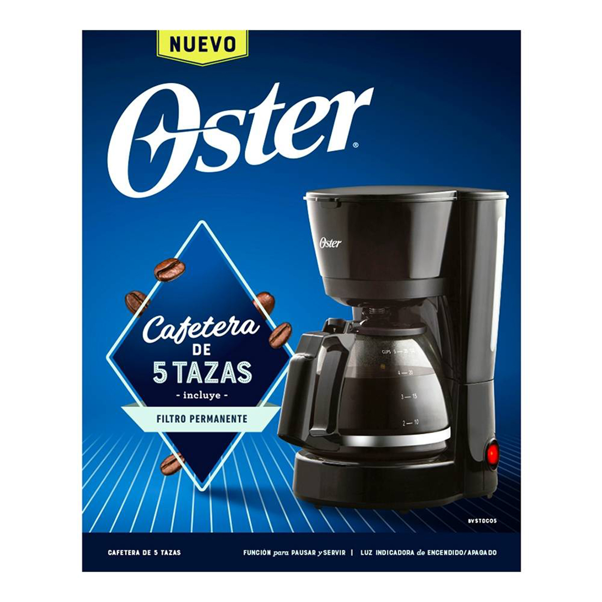 CAFETERA 5 TAZAS ANALOGA JARRA DE VIDRIO NEGRO OSTER.