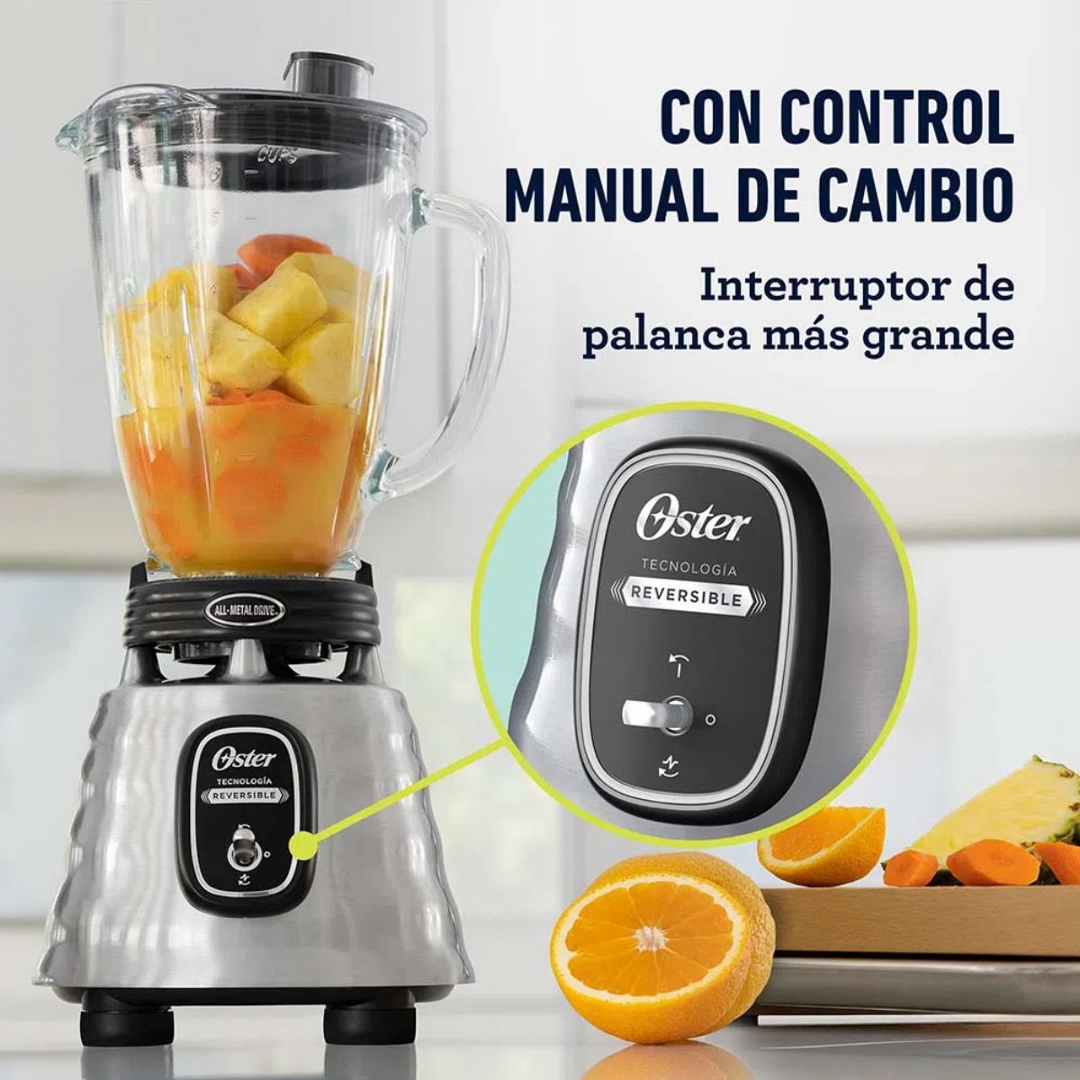 Licuadora oster clásica reversible toggle plata.
